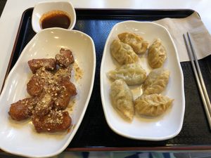 Spicy soy chicken and dumplings  at Maru JaYeonSik Kimbap in Seoul