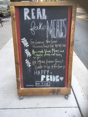 Board at Real Fake Meats in Halifax