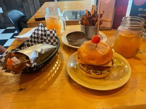 Donair, chicken sandwich, fries and gravy. at Real Fake Meats in Halifax