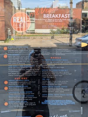 Menu at Real Fake Meats in Halifax