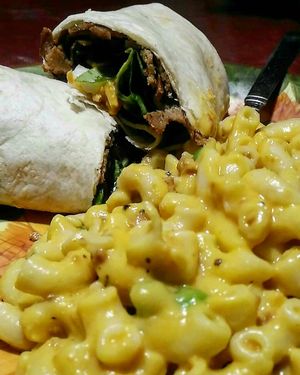 Mac and vegan donair wrap at Real Fake Meats in Halifax