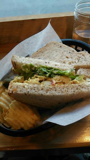 Curried "chicken" salad at Real Fake Meats in Halifax