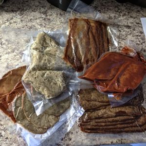 Butcher bag. Vegan deli meats, chicken, bacon, BBQ ribs, donair meat. at Real Fake Meats in Halifax