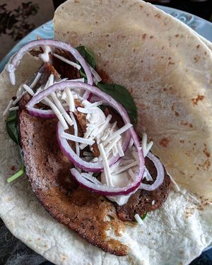 Donair meat and sauce from RFM at Real Fake Meats in Halifax