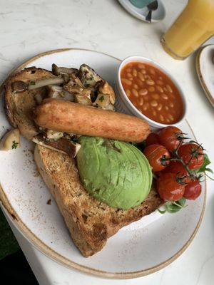 Vegan breakfast. Wild mushrooms and Siracha beans made it more interesting  at The Flower Cup in Chester