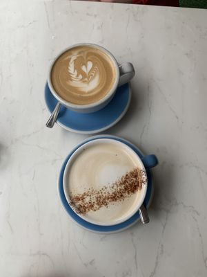 Chai latte (special), and coffee latte  at The Flower Cup in Chester
