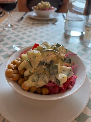Raw salad, starter for evening meal at La Beuratte in Cornimont