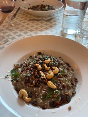 wild mushroom risotto, main of evening meal at La Beuratte in Cornimont