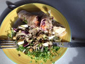 Raw Plate : Spring rolls and mixed veg at La Beuratte in Cornimont