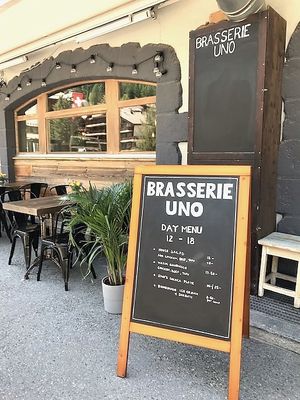 The outdoor seating at Brasserie Uno Zermatt at Brasserie Uno in Zermatt