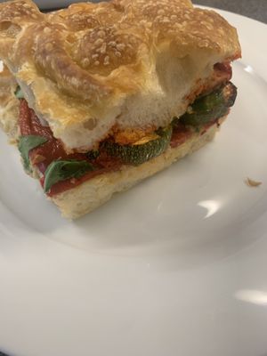 Hummus and roasted veg focaccia   at Rheged in Penrith