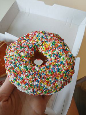Fairy bread vegan doughnut at Doughheads in Newcastle