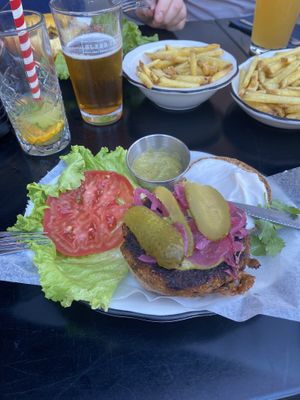 Black bean burger and friess  at Black Tap in Geneva