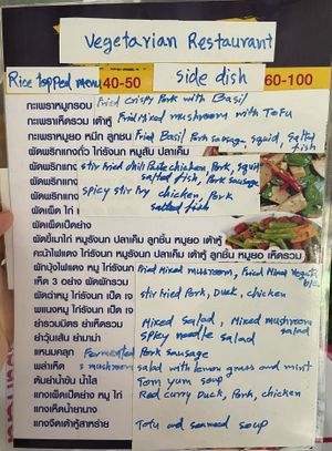 Menu, page 1 of 2. They have one copy of the menu translated to English.   at Raan J Koh in Loei