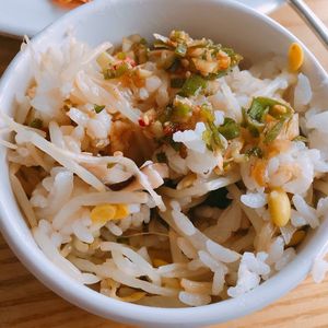 Bean sprout bibimbap with soy sauce at Sangrokwon Chaesikdang in Seoul