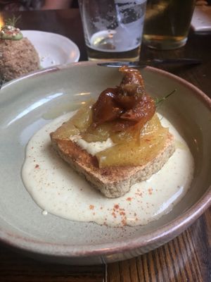 Smokey Tofu and orange/sun blush tomato  at The Apple Tree in London