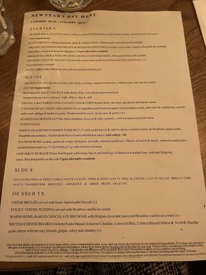 Menu on January 1, 2022  at Salisbury Arms in Edinburgh