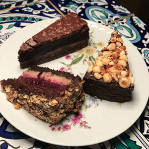 Three vegan cakes at Poslasticarnica Suma in Belgrade
