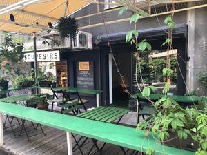 Outside the building at Poslasticarnica Suma in Belgrade