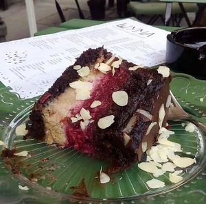 marzipan+raspberry cake at Poslasticarnica Suma in Belgrade