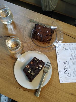 Nut&fruit cake and Carob cake with charries! Both delicious! at Poslasticarnica Suma in Belgrade