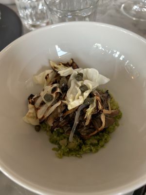 Split peas and roasted cauliflower   at Comune in Columbus