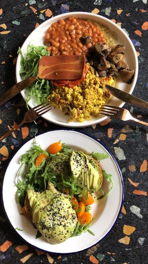 English breakfast & Avocado toast  at Veganda in Warsaw