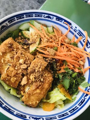 Bowl with tofu at Veganda in Warsaw