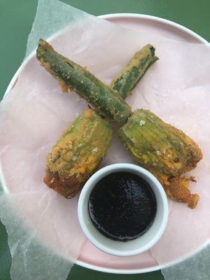 Fried zucchini blossoms at Veganda in Warsaw