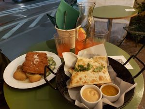 Schabowy steak - traditional polish food in vegan way (left) at Veganda in Warsaw