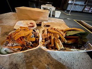 Asian bowl and homemade Patty veggie burger at Al Natural Bistro in Isabela