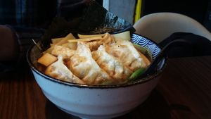 Veg gyozas and ramen noodles  at Umai Mi in Newcastle Upon Tyne