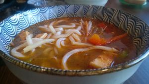 Tofu udon noodles in spicy mala sauce  at Umai Mi in Newcastle Upon Tyne