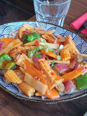 Tofu and veg flat noodles at Umai Mi in Newcastle Upon Tyne