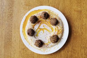 Hummus and falafel dish  at Za'atar in Bellingen