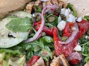 Greek salad at VegOut in Bethlehem