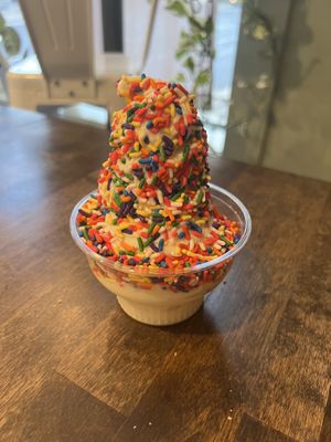 Vanilla soft serve with rainbow sprinkles   at VegOut in Bethlehem