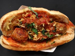 Offers a different special menu item every weekend. This was a “meatball” sub  at VegOut in Bethlehem
