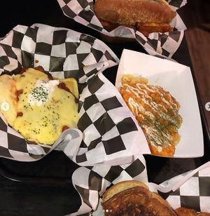 March 2nd '19: we got a lot of specials. The chili loaded peirogies, buffalo mac and cheese and the pesto grilled cheese. Got the cheesesteak too, but I think that's on the menu. at VegOut in Bethlehem