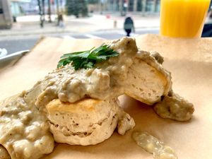 Sausage biscuits and gravy at VegOut in Bethlehem
