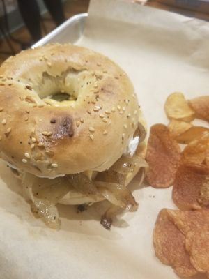 Jalapeno popper bagel with tofu😍 at VegOut in Bethlehem