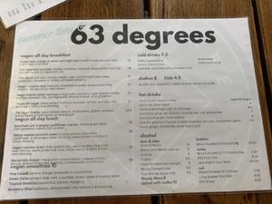Menu as of 7/2/21 at 63 Degrees in Geelong West