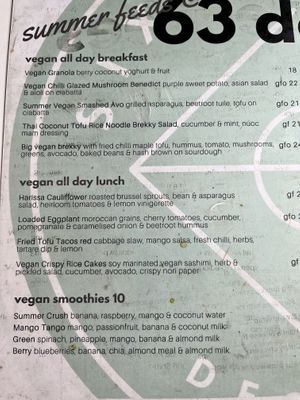 Menu options at 4/04/2022  at 63 Degrees in Geelong West