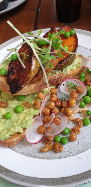 Smashed avo with crunchy chickpeas, roasted pumpkin, humours... at 63 Degrees in Geelong West