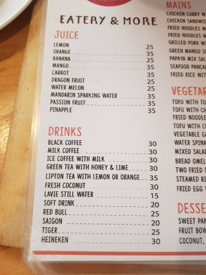 Drinks menu at Choi Oi in Phan Thiet