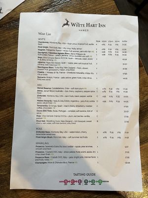 Wine list  at The White Hart Country Inn in Hawes