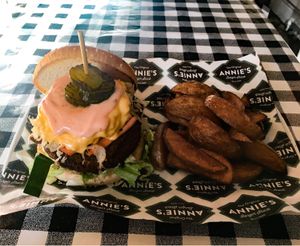 Vegan Reuben Burger - with Salty Wedges at Annie's at the Courtyard in Worcester