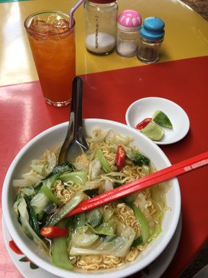 Vegan Noodle soup and lemon juice  at Reggae Bar and Restaurant in Banlung