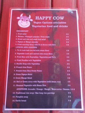 Vegan and Vegetarian Menu at Reggae Bar and Restaurant in Banlung