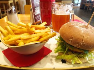 Vegan Burger with potatoes (not included) at Five Diner in Nuremberg
